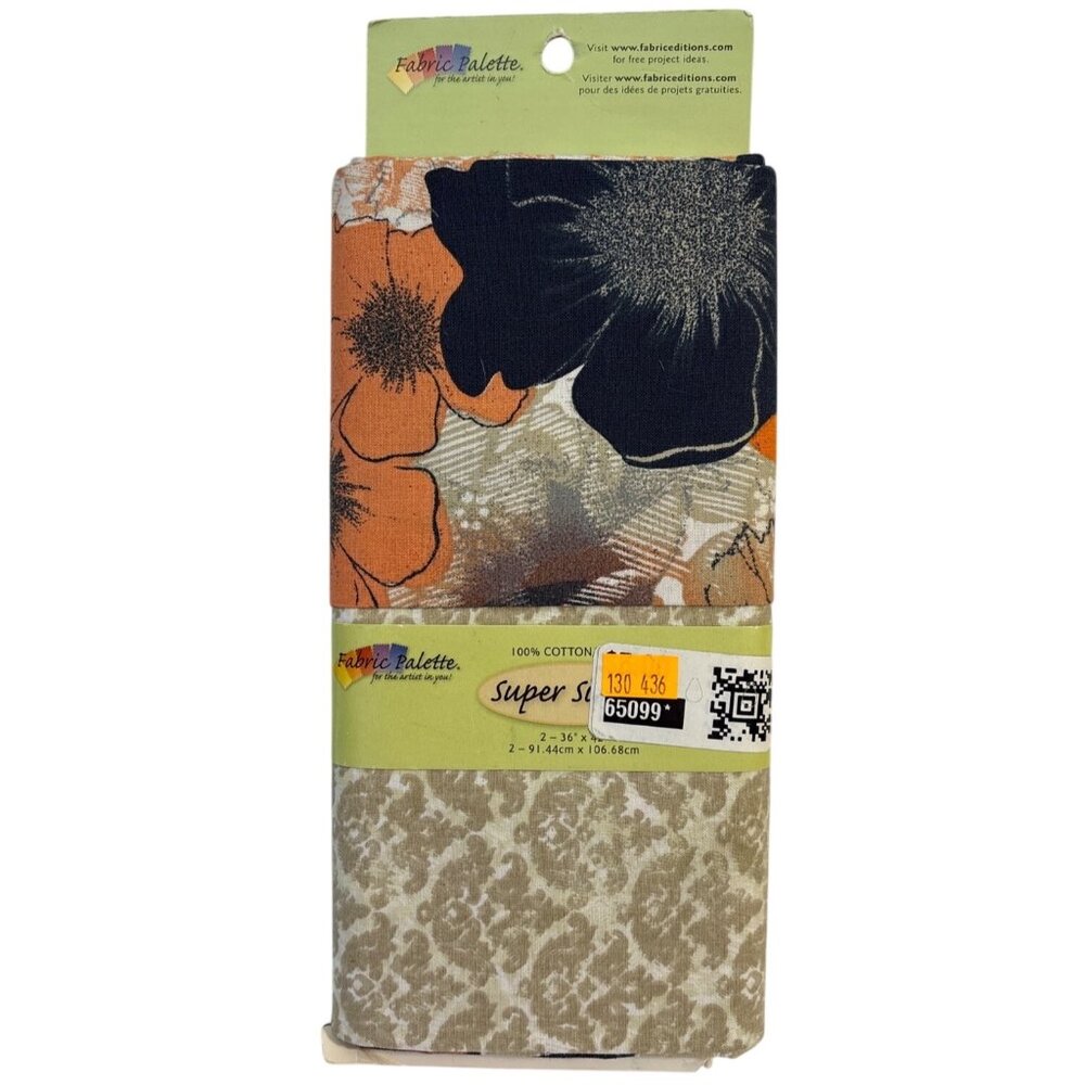 Fabric Bundle Floral Damask Beige Coral Navy Cotton 2 Yards Fabric Pallet